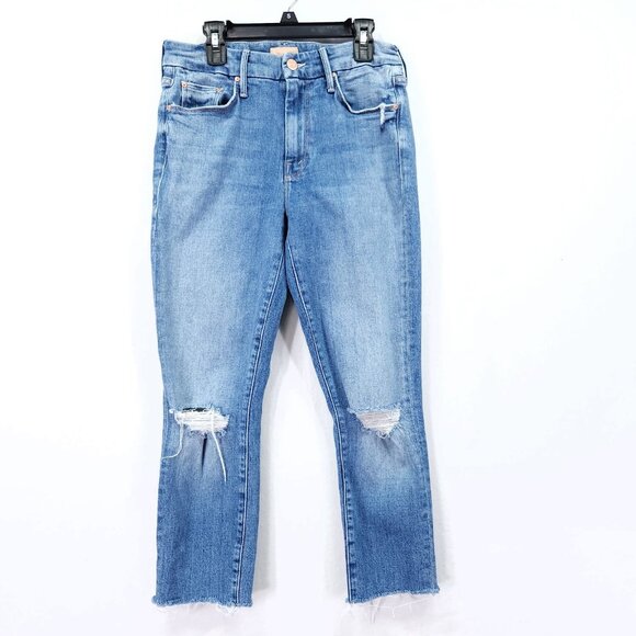 Mother Womens The Looker Ankle Fray Jeans 27 Stretch Mid Rise Distress Raw Hem - Picture 1 of 16